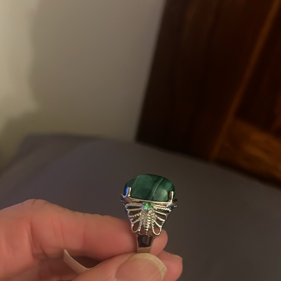 Shop LC Malachite Gemstone Silver Tone Women’s 6-1/4” Ring, new with tag - Picture 7 of 9